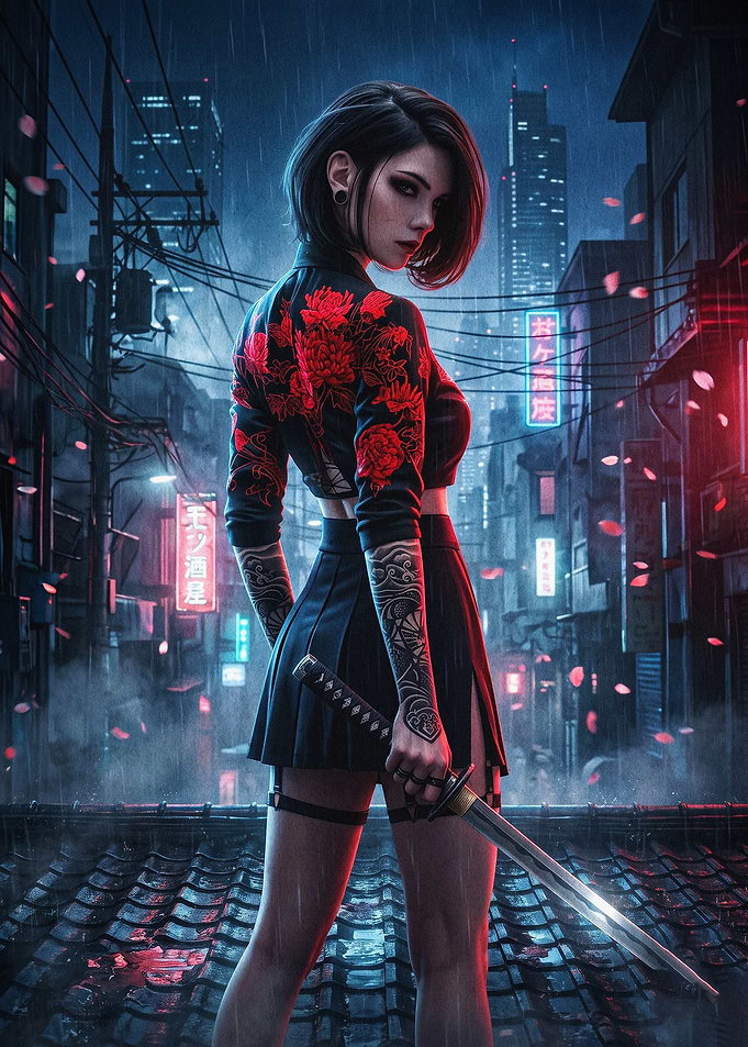 Cyber Samurai Girl Sci-Fi Art