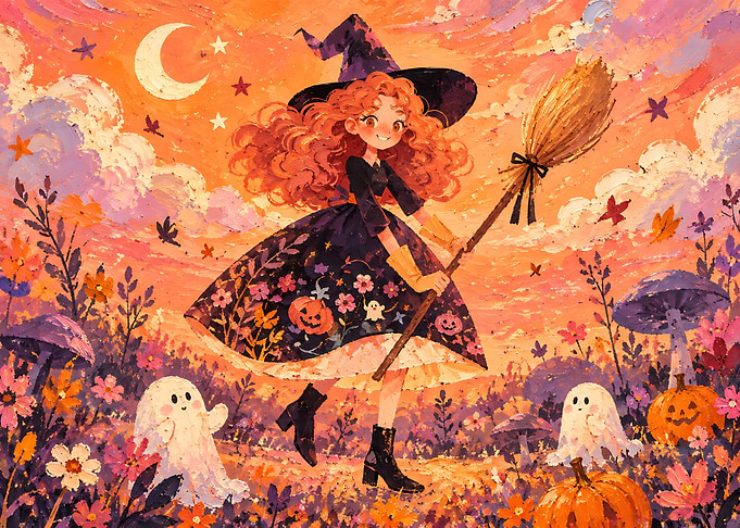 Whimsical Witch in Autumn Garden