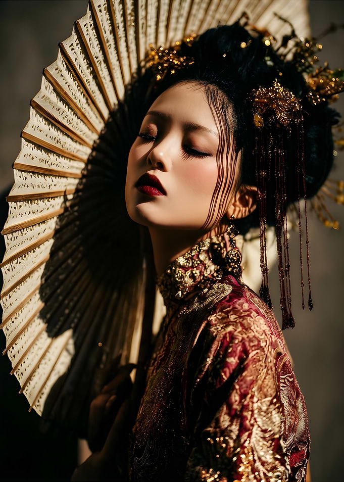 Elegant Woman with Traditional Fan