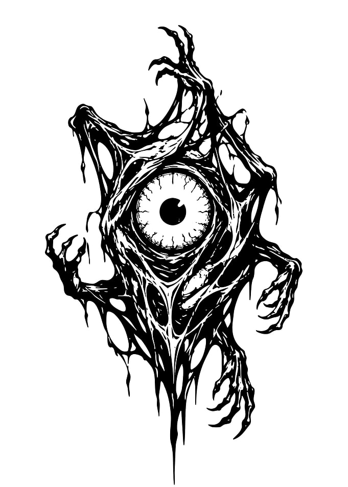 Creepy Eyeball Monster Ink Illustration