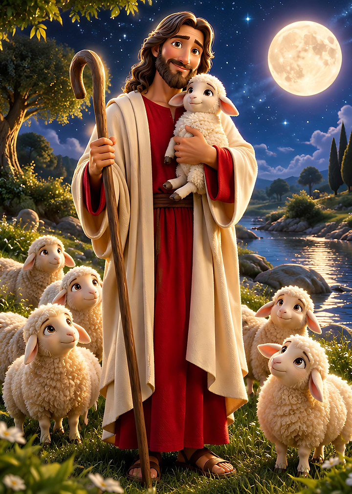 Jesus the Good Shepherd with Lambs