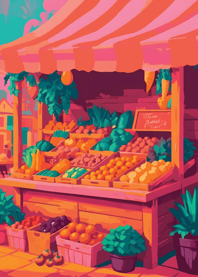 Fruit & Vegetable Market Stall Illustration