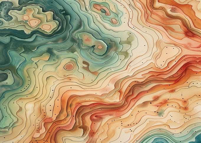 Watercolor Topographic Map Abstract Art