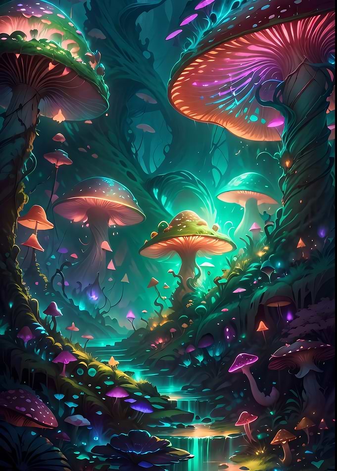 Bioluminescent Enchanted Mushroom Forest
