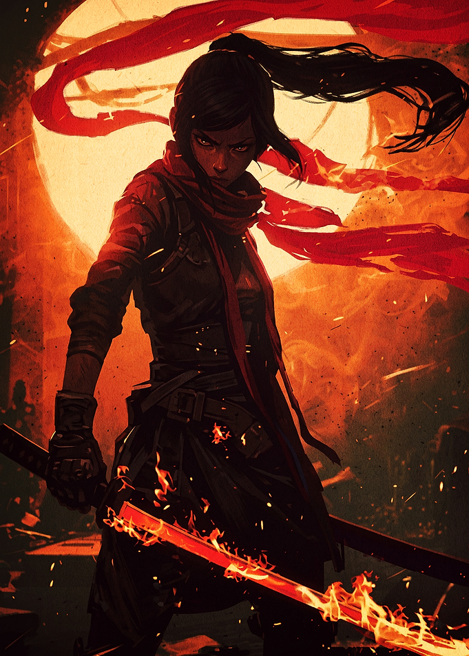 Warrior with Flaming Katana