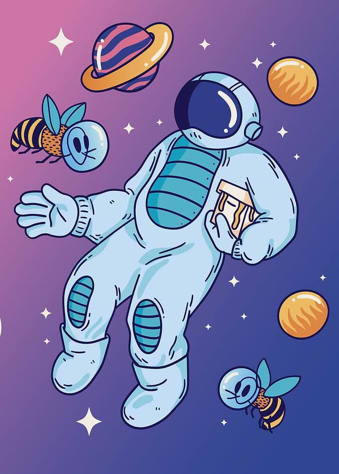Astronaut and Space Bees Illustration