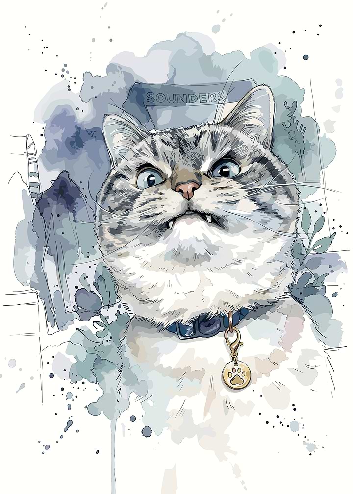 Watercolor Illustration of a Grumpy Cat