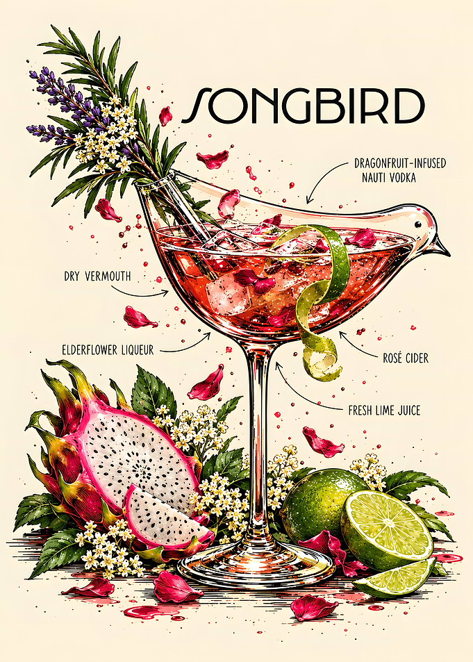 Songbird Cocktail Recipe Illustration