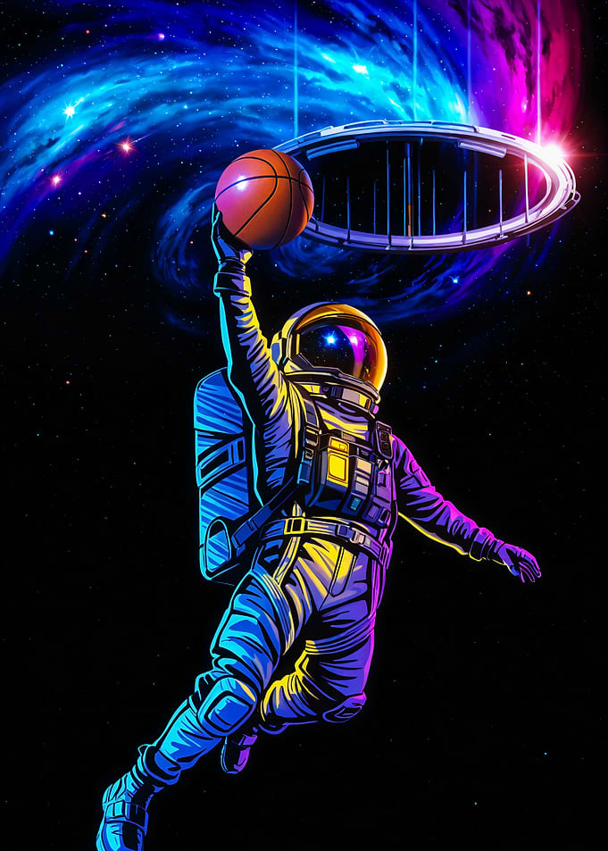 Astronaut Slam Dunking in Space