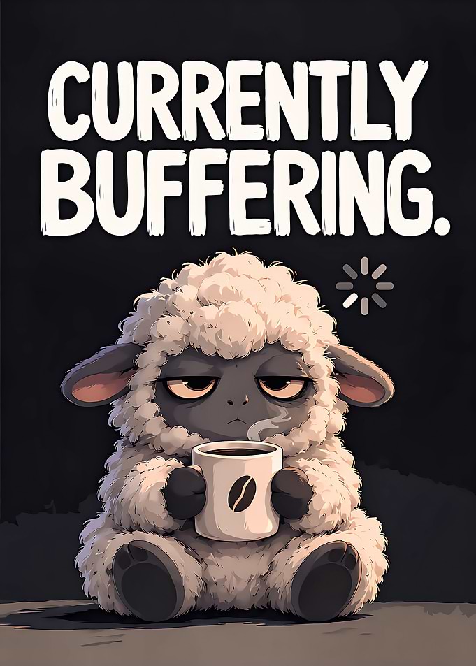 Currently Buffering Tired Sheep Illustration