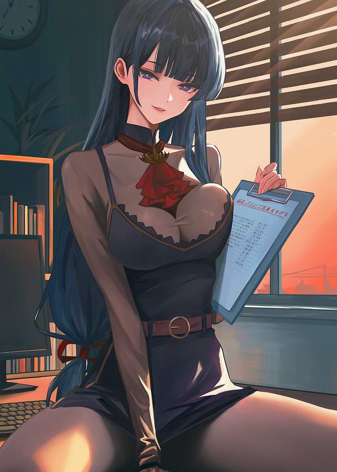 Anime Office Lady Holding Clipboard
