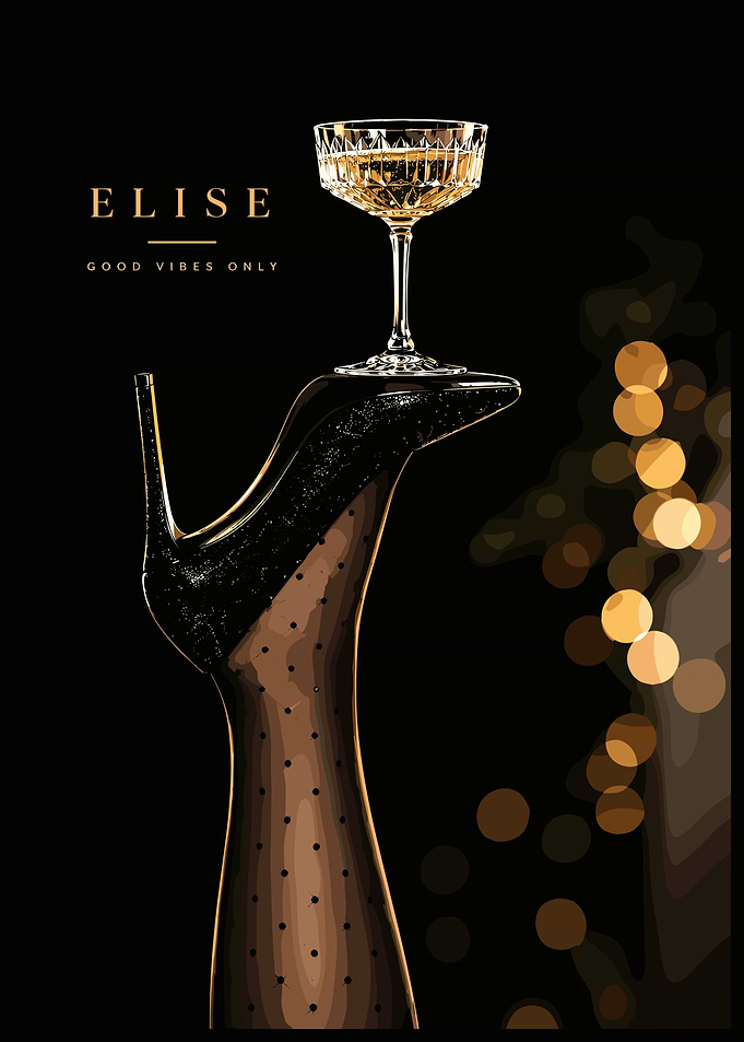 Elegant Fashion Illustration with Champagne