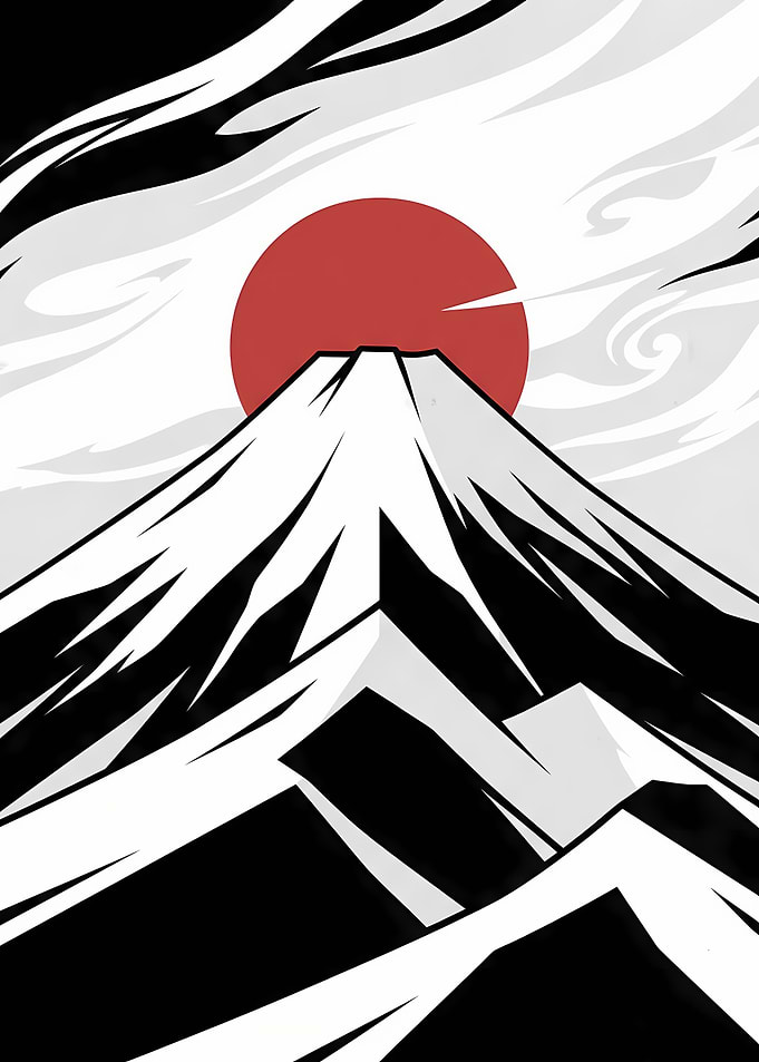 Minimalist Mount Fuji and Red Sun