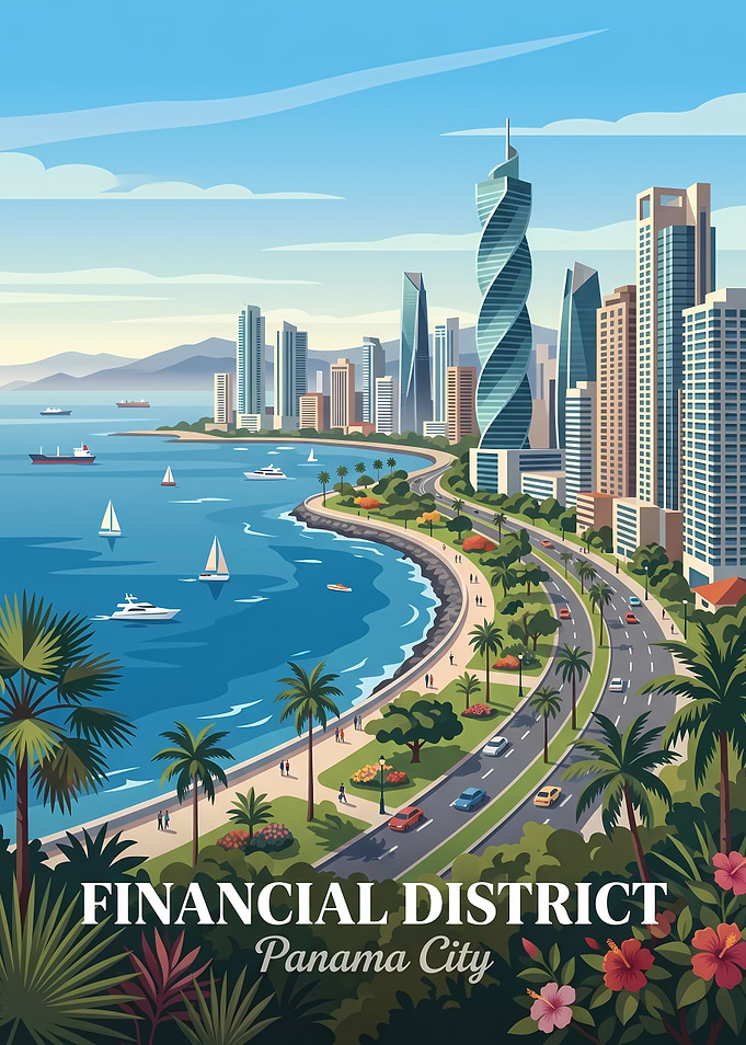 Panama City Financial District Travel Poster