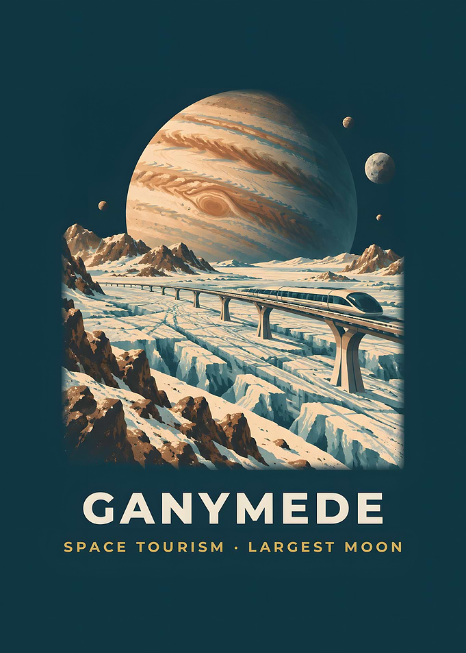 Ganymede Ice Railway Jupiter Vintage Space Poster