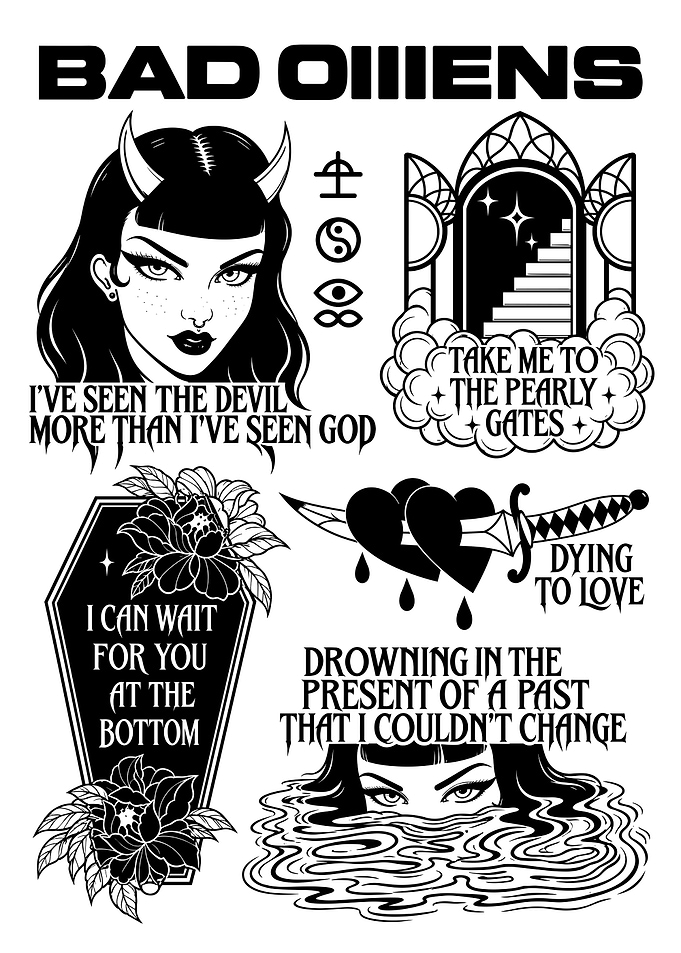 Bad Omens Gothic Tattoo Flash Sheet