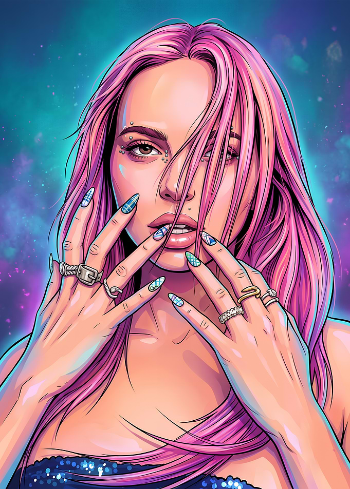 Digital Portrait of Adela with Pink Hair
