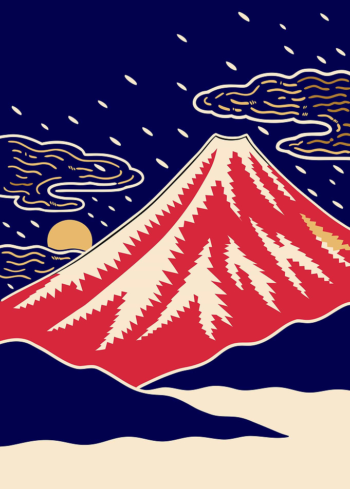 Japanese Red Fuji Ukiyo-e Metal Poster, No Text