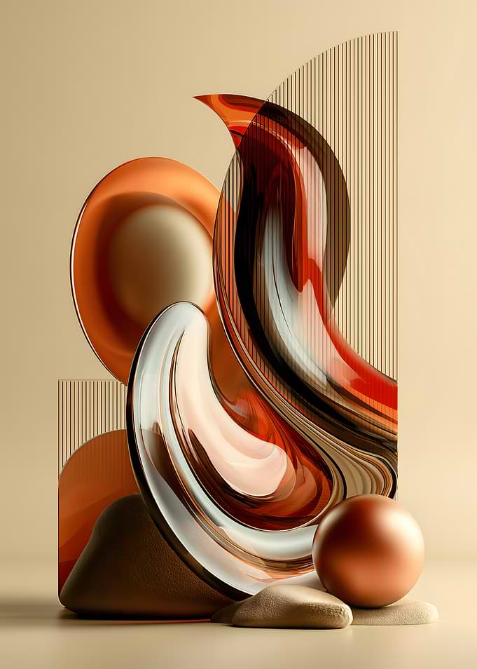 Warm Abstract Terracotta Glass and Sphere and Stones