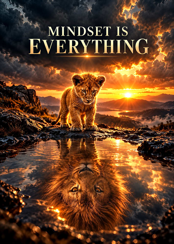 Mindset Is Everything Lion Reflection Poster