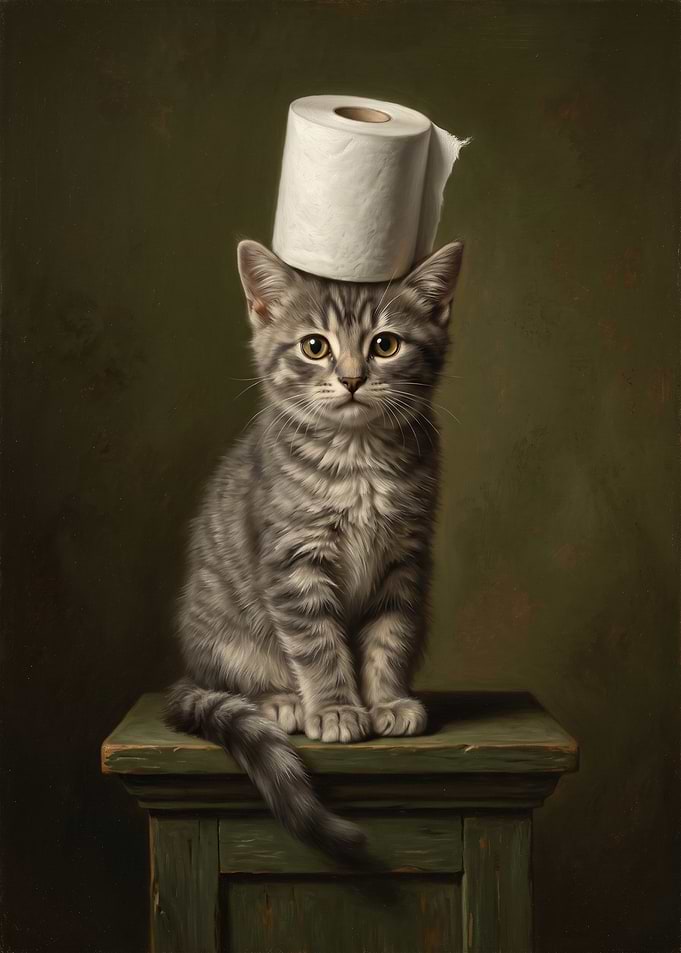 Tabby Kitten Wearing Toilet Paper Hat
