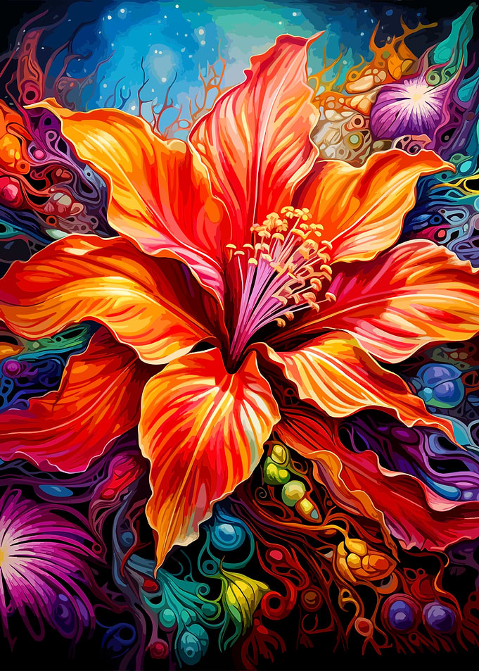 Vibrant Abstract Tropical Flower Art