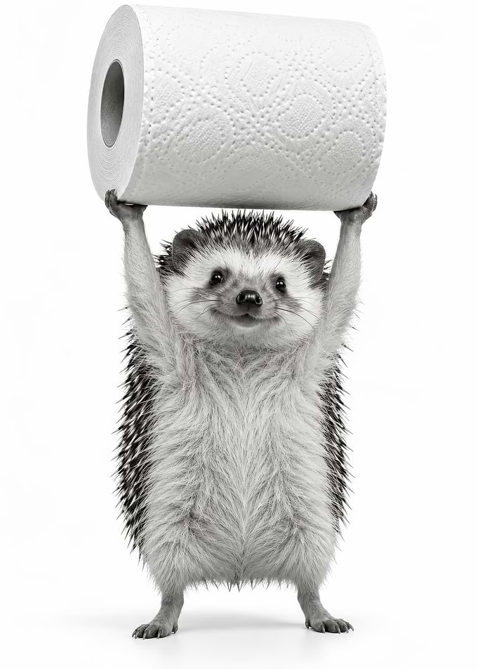 Cute Hedgehog Holding Toilet Paper Roll