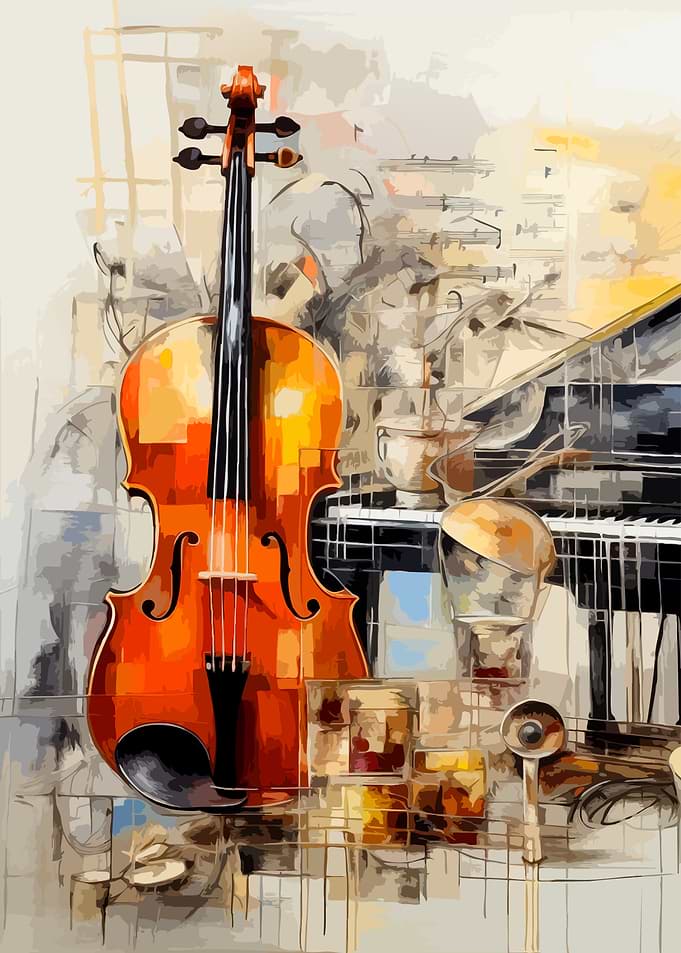 Abstract Violin and Piano Musical Composition