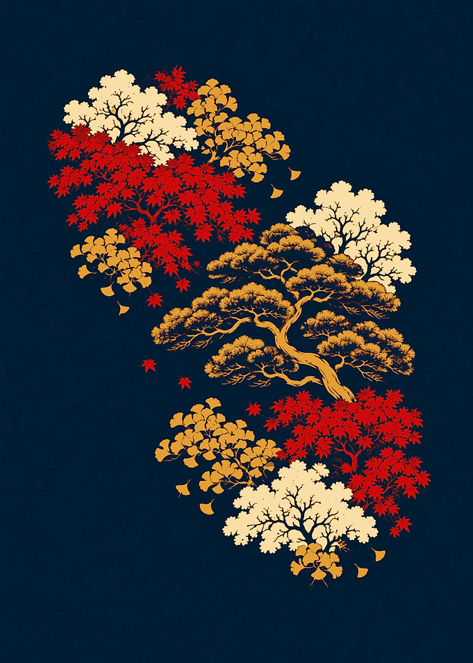 Canopy of Autumn Trees in Indigo