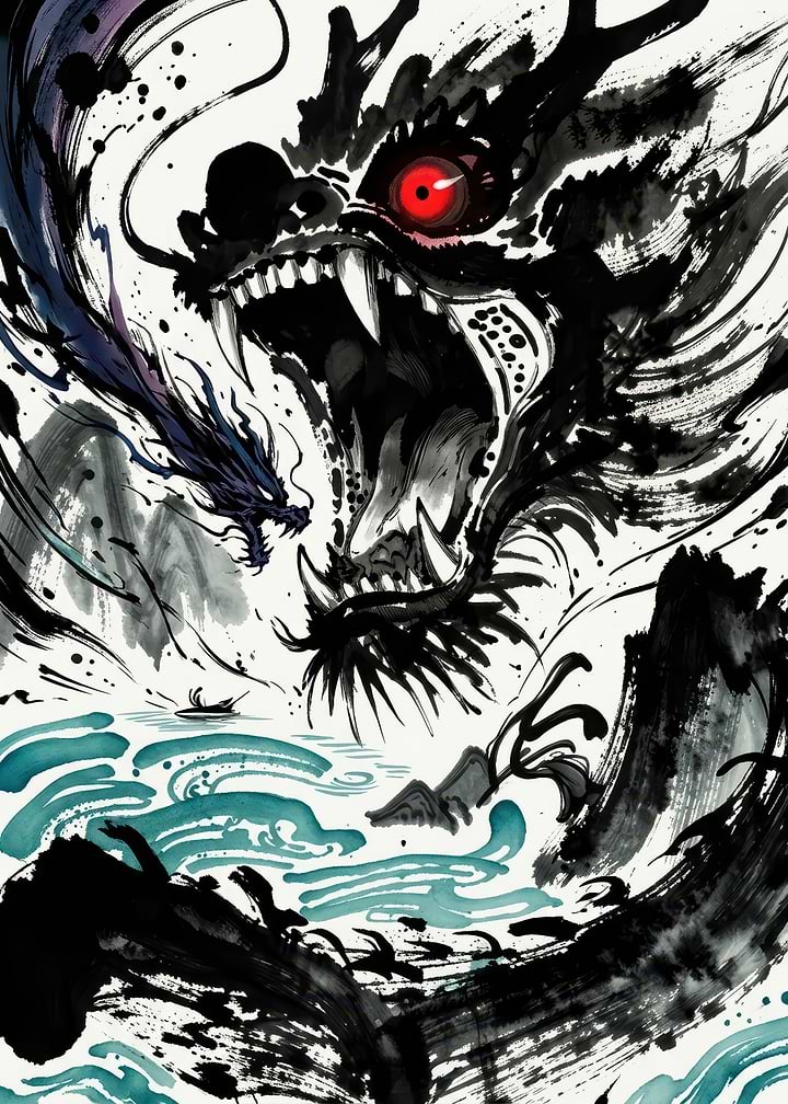 Ink Wash Style Dragon Illustration