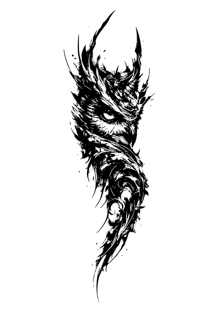 Abstract Ink Style Owl Tattoo Design