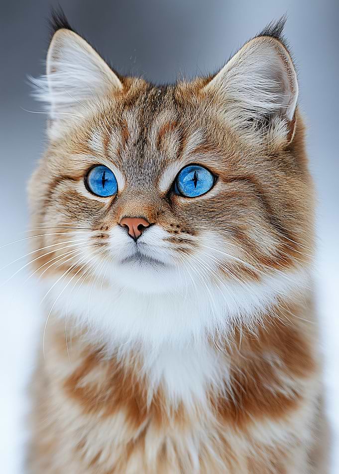 Fluffy Cat with Piercing Blue Eyes