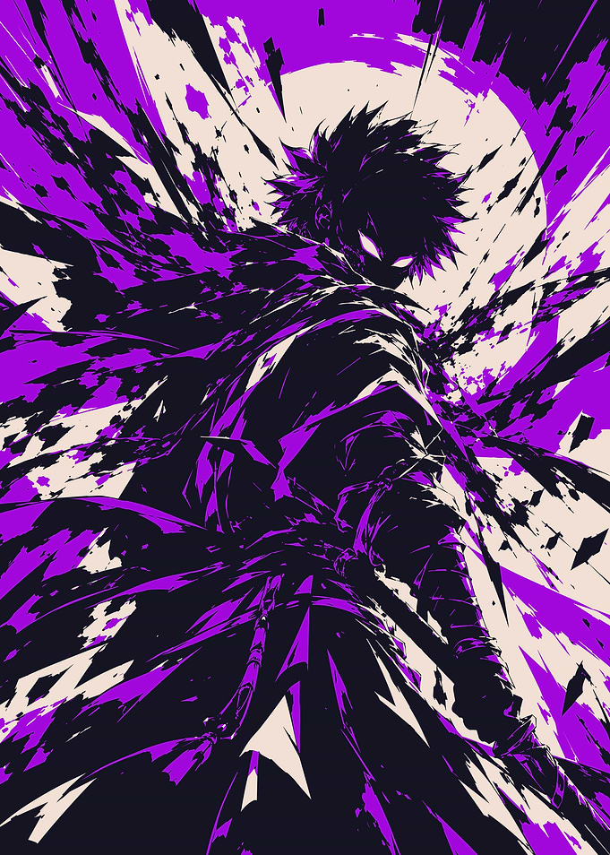 Dynamic Anime Warrior in Purple