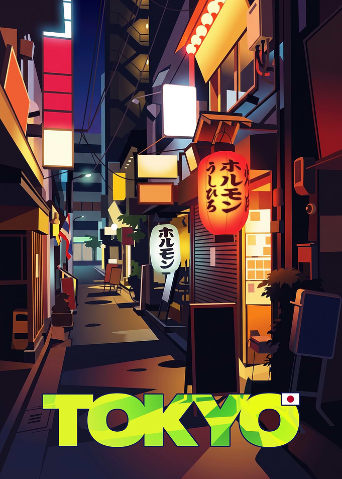 Tokyo Night Street Illustration