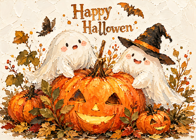 Cute Ghosts and Pumpkins Halloween Art