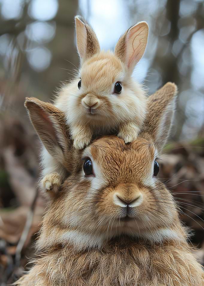 Cute Baby Rabbit Sitting on Mother