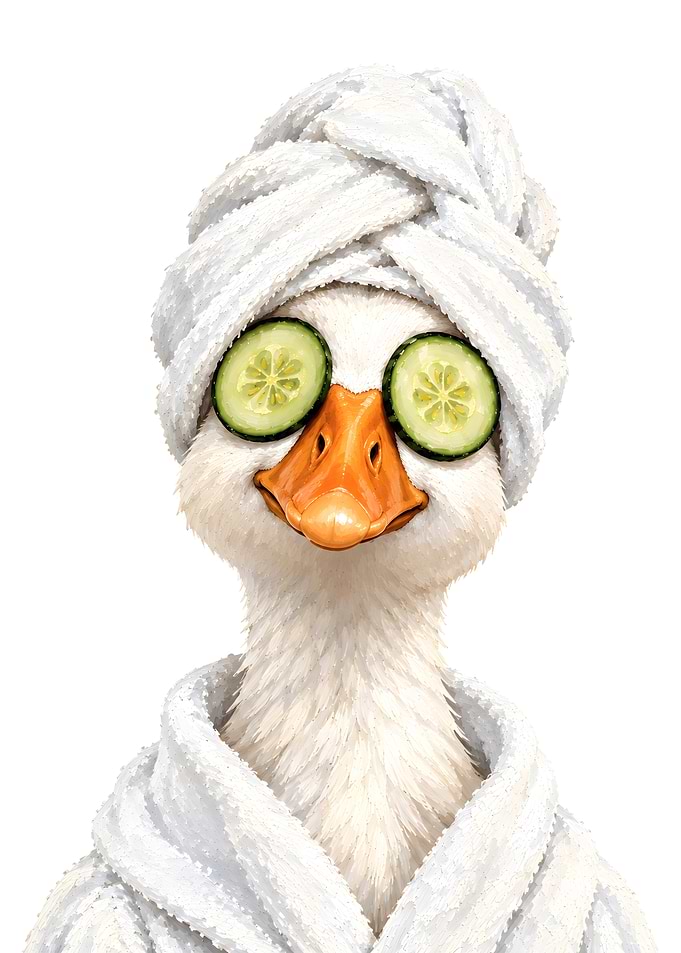 Relaxed Goose with Cucumber Slices -Goose at the Spa