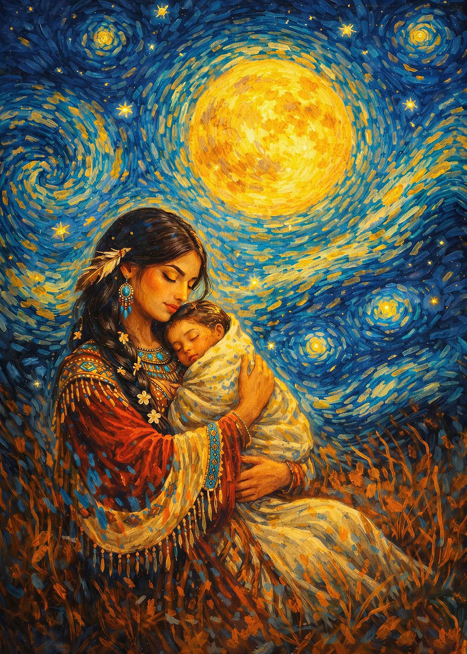 Starry Mother Child Van Gogh Art