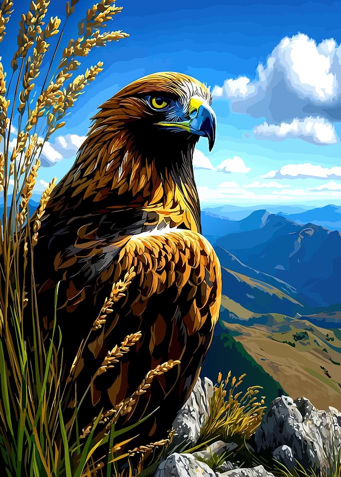 Golden Eagle Overlooking Mountain Landscape