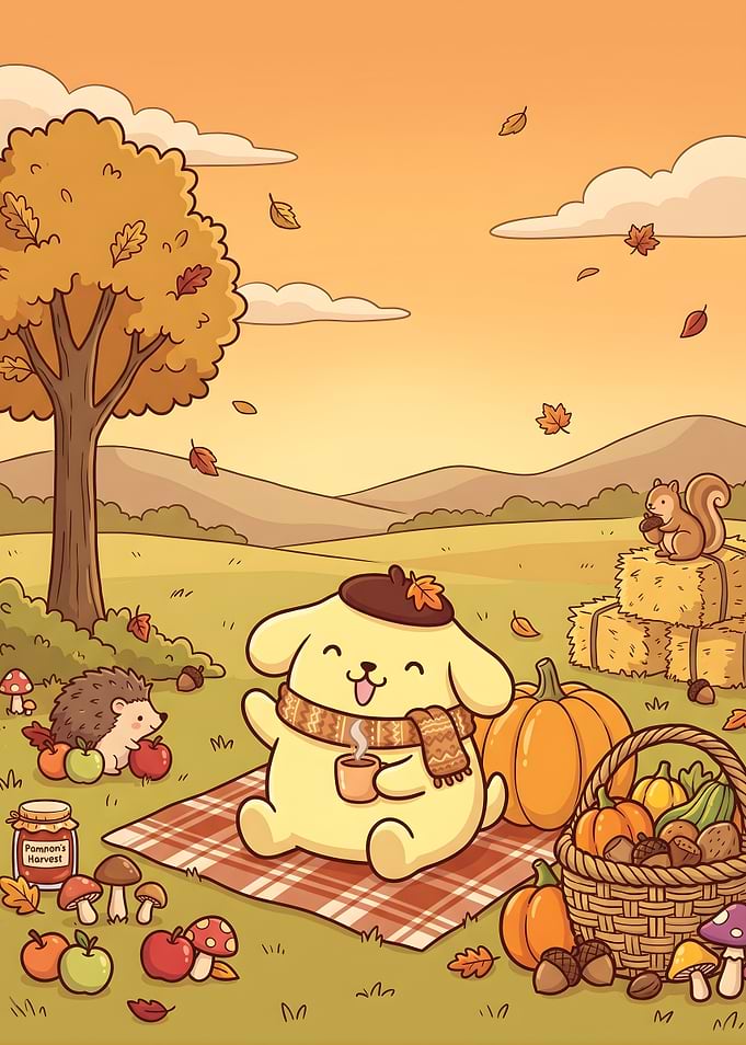 Pompompurin Autumn Picnic Illustration