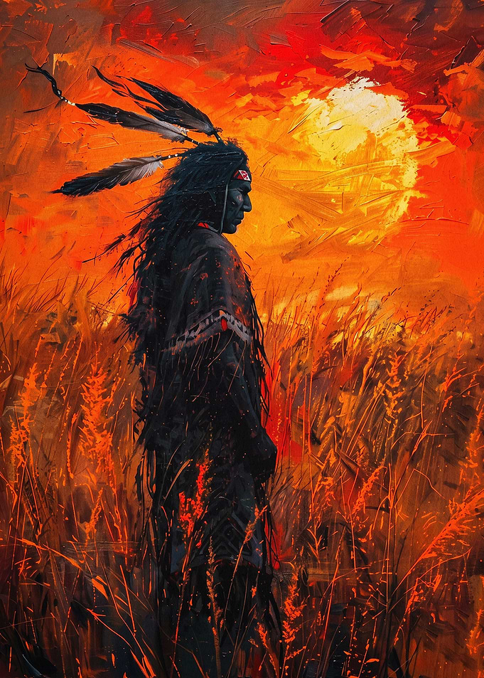 Native Chief Warrior Oil Art Poster