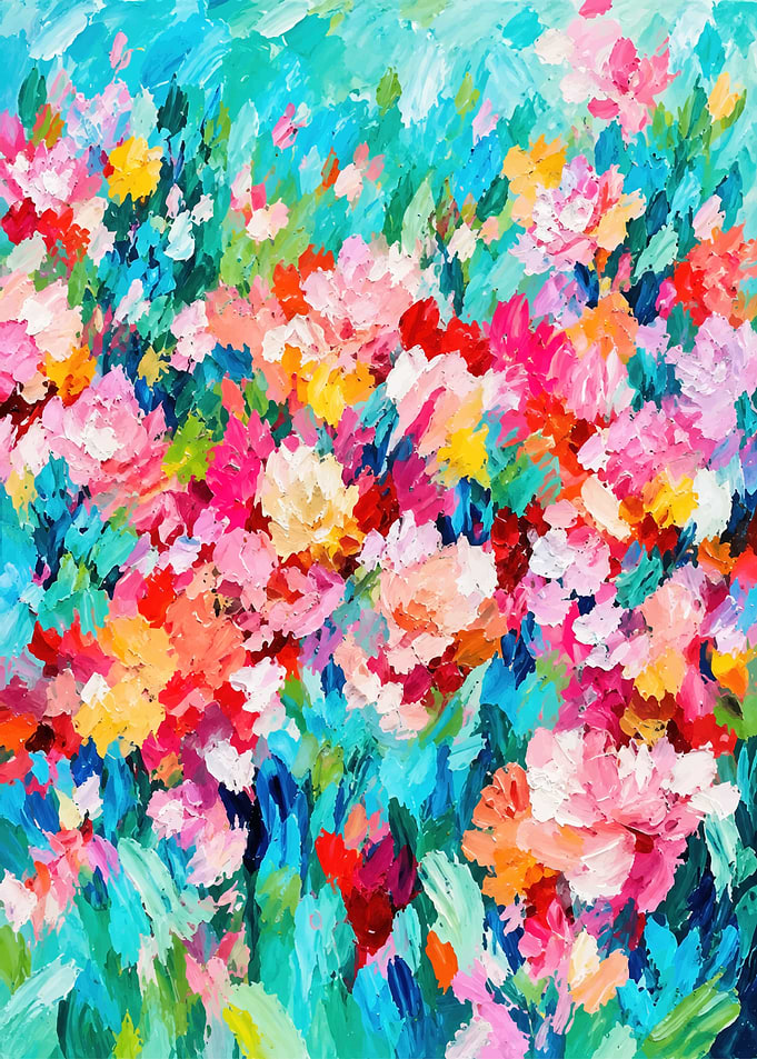 Vibrant Abstract Floral Oil Painting
