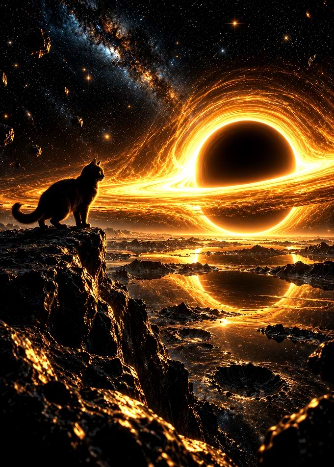 Cat Watching a Cosmic Black Hole