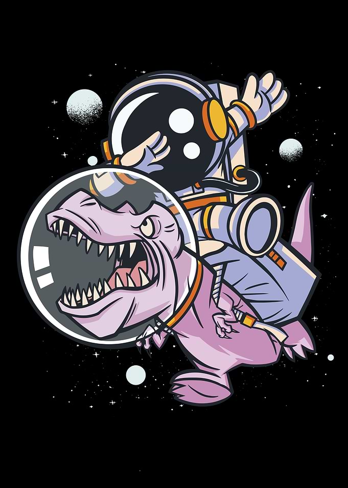 Dabbing Astronaut Riding T-Rex in Space