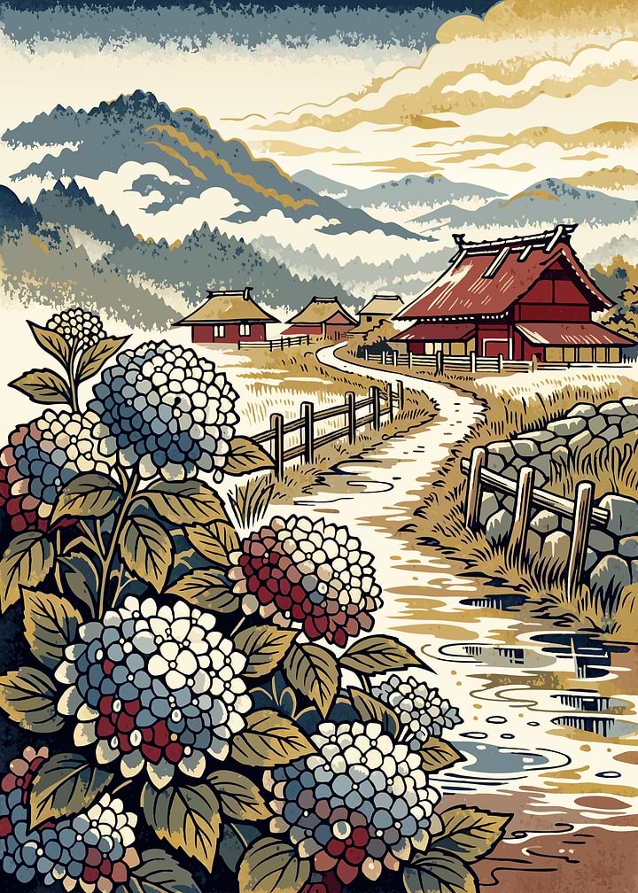 Hydrangea Village – Serenity After the Rain