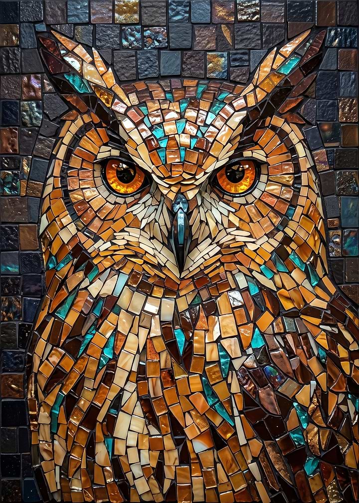 Intricate Mosaic Owl Portrait