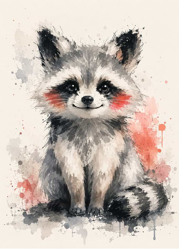 Watercolor Illustration of a Cute Raccoon