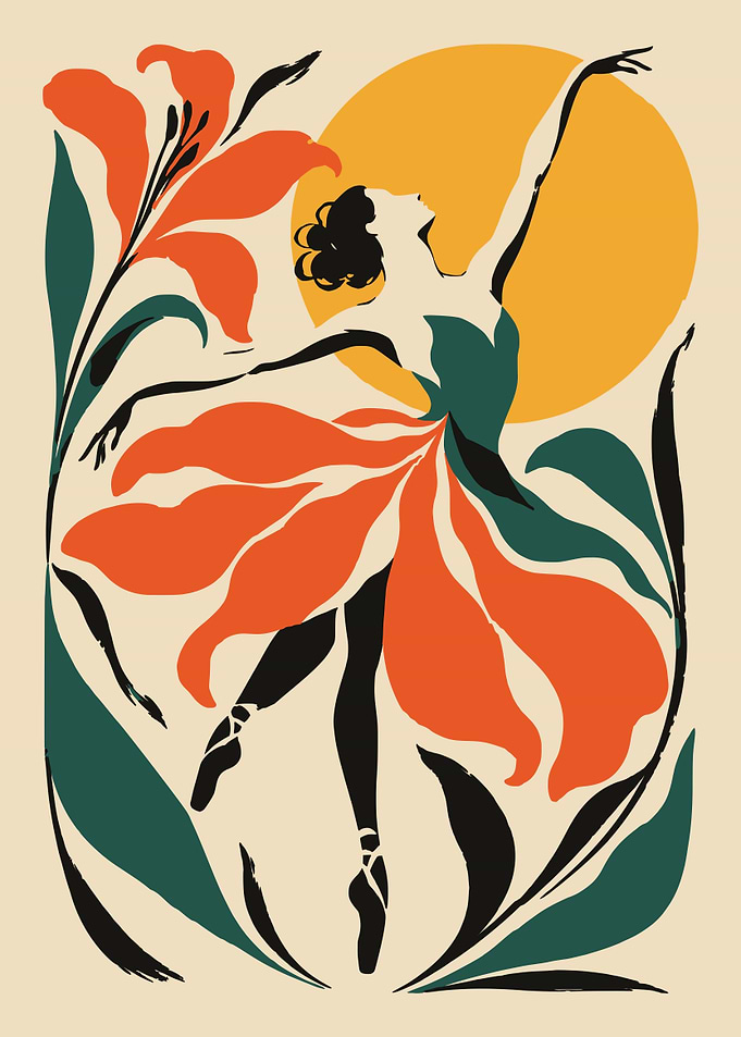 Ballerina Dancing with Floral Petals