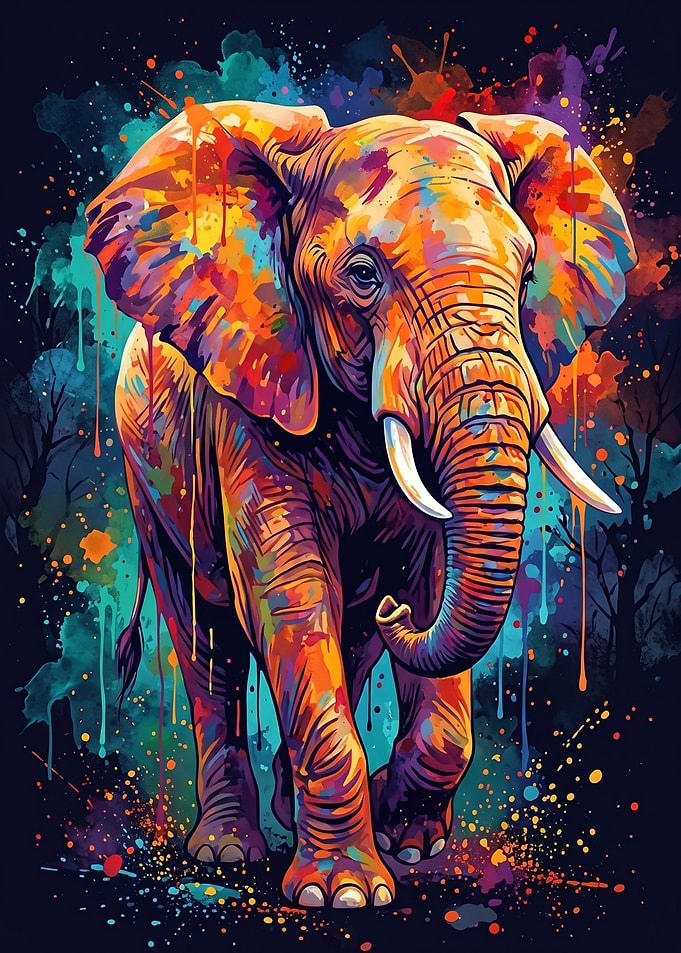 Colorful Splatter Art Elephant