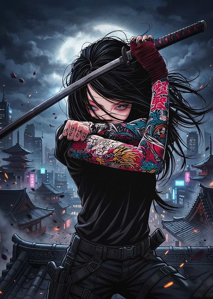 Cyber Samurai Girl Cyberpunk Art